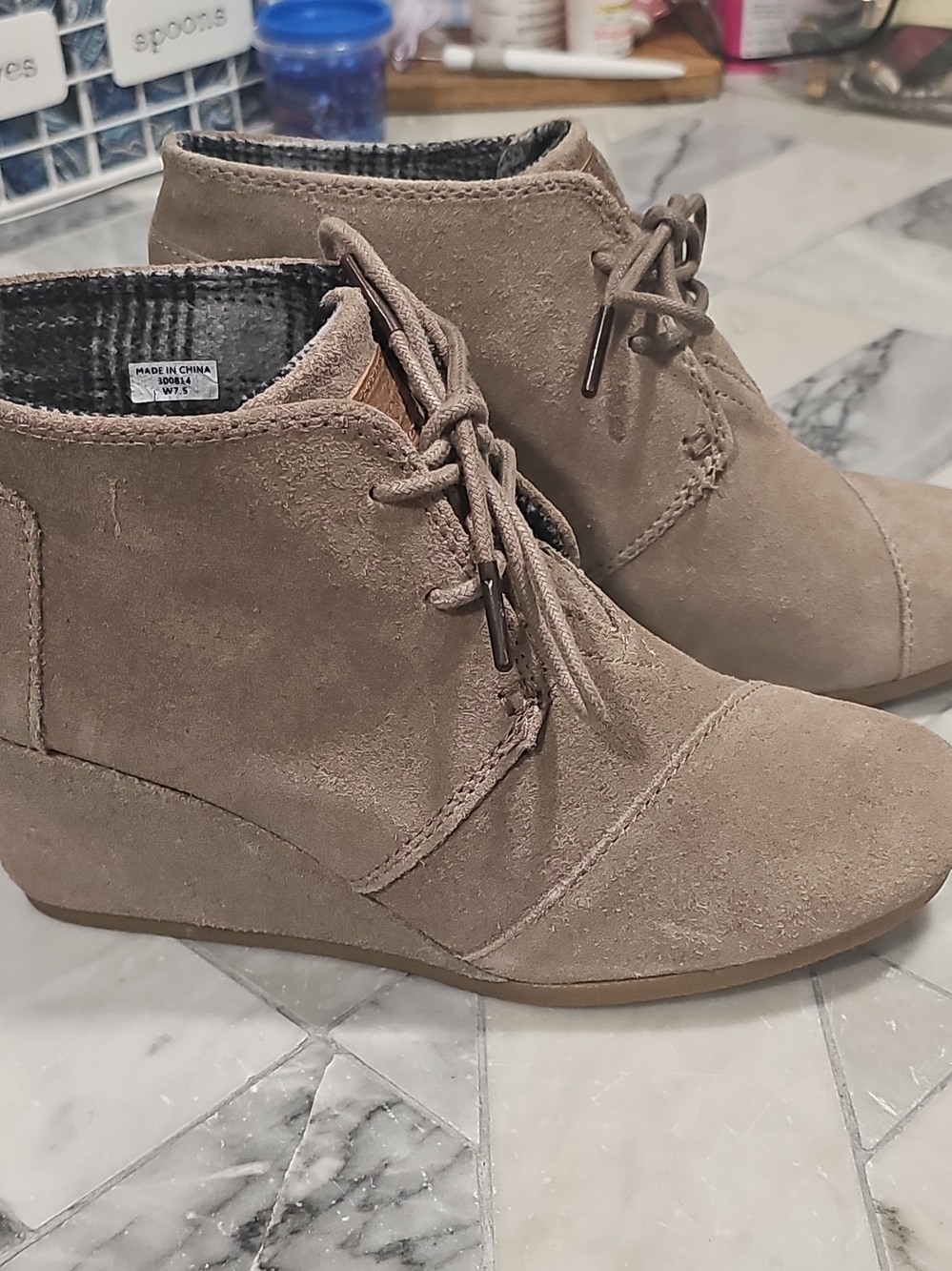TOMS Desert Wedge Ankle Boots Brown US 7.5